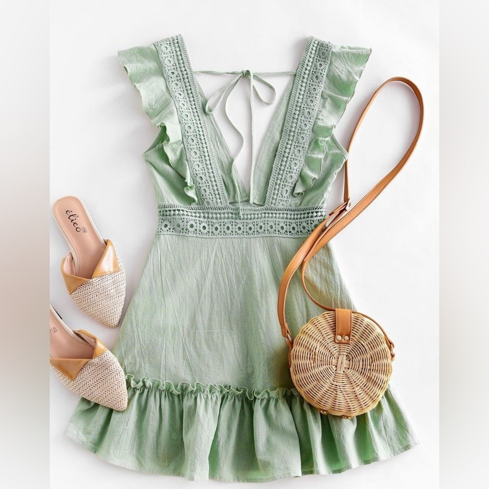 Zalful Green Ruffle mini sundress in muted green size 6